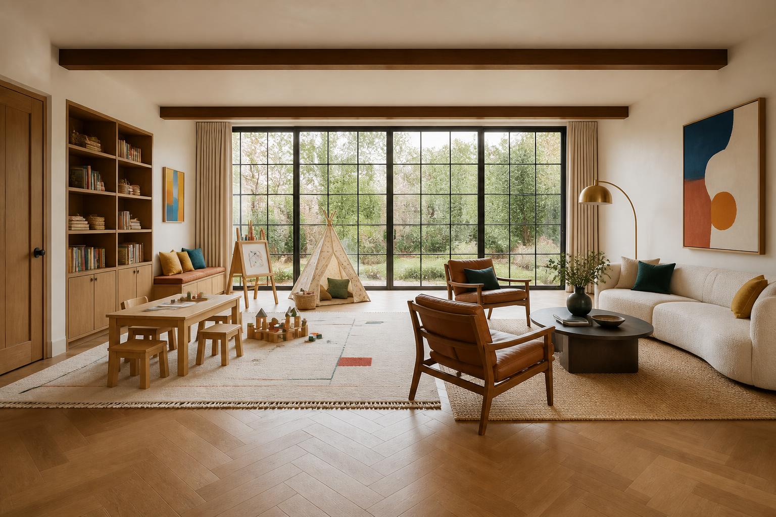 The Grown-Up Playroom, a sophisticated children’s space flowing into an adult living room
